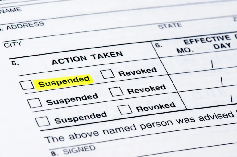 A form from the DMV suspending a driver's license.