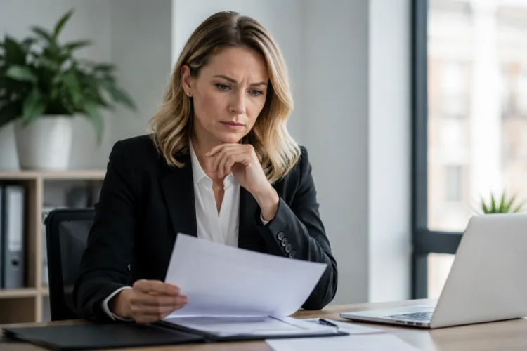 Professional woman reviewing documents related to DUI and employment reporting obligations