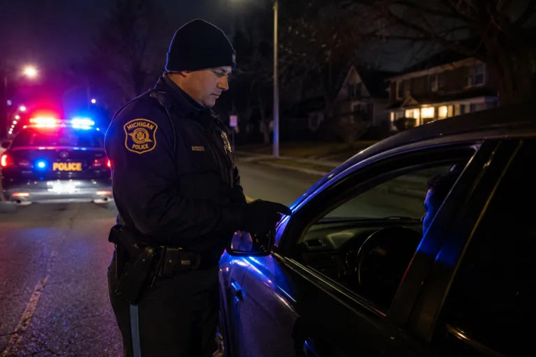 Michigan police officer conducting a DUI stop at night
