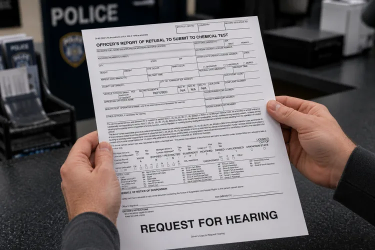 Officer's Report of Refusal to Submit to Chemical Test form — Michigan implied consent law document