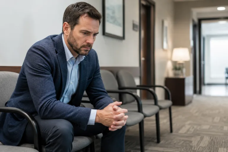 Man facing indecent exposure charge waiting anxiously before consulting a Michigan criminal defense lawyer