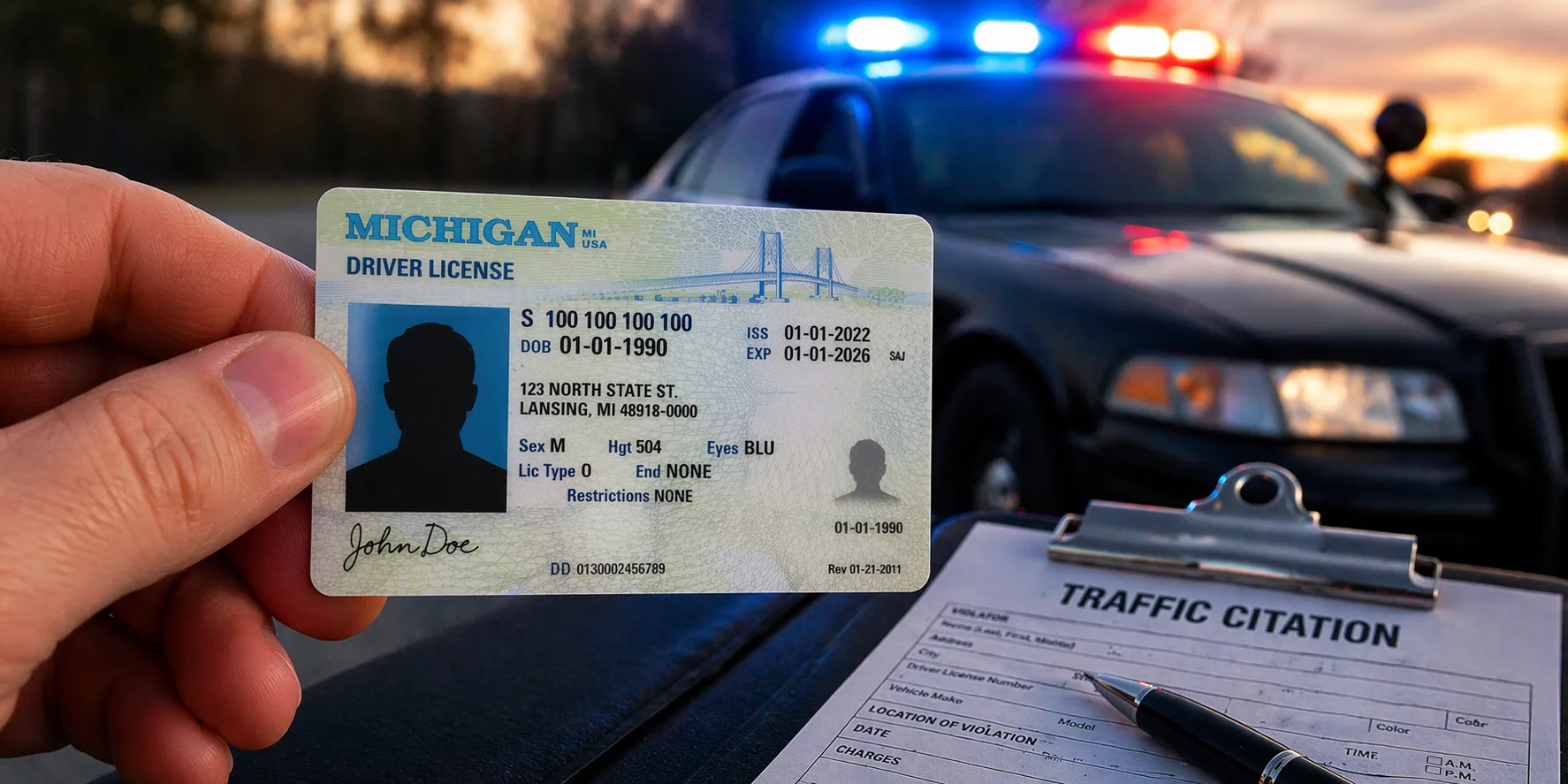Michigan driver’s license DUI first offense traffic stop police lights