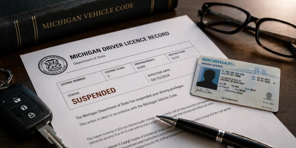 Michigan suspended driver's license document first DUI offense penalty