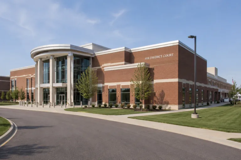 Exterior of the 41B District Court building in Clinton Township Michigan where DUI and criminal defense cases are heard