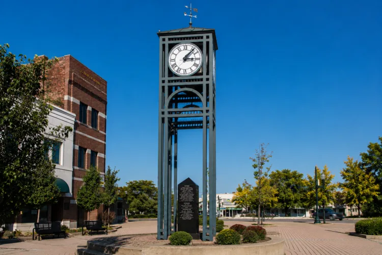 Historic clock tower in downtown Mount Clemens, Michigan, near the Macomb County courts
